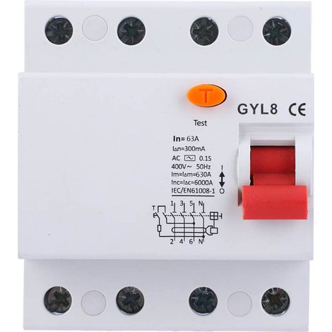 GYL8 Disjoncteur 4P 400VAC 50/60Hz IP20 Protection différentielle 30mA 63A interrupteur automatique (1/5)