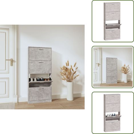 Armoire à chaussures Gris béton 59x17x150 cm Bois d'ingénierie - Meuble Range Chaussure - Armoire Chaussure - Rangement Chaussure - Placard Chaussure - Commode Chaussure (1/5)
