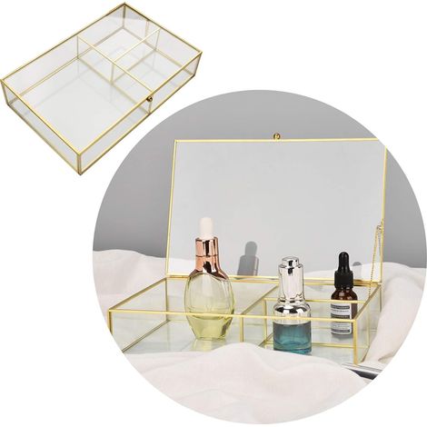 Organiseur de Maquillage, Bote de Rangement Multifonction, 3 Compartiments Organisateur Maquillage en Verre, pour Ranger Parfums, Pinceaux Maquillage, Rouges à Lèvres, Vernis à Ongles (1/5)