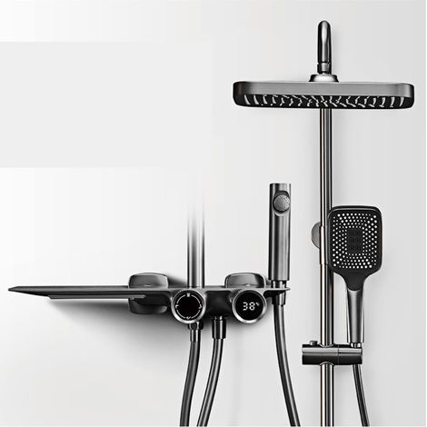 Ensemble de douche mitigeur thermostatique intelli Système de douche de salle de bain en laiton gris pistolet de luxe, conception d'affichage numérique cascade robinet de douche à double commande froi (1/5)