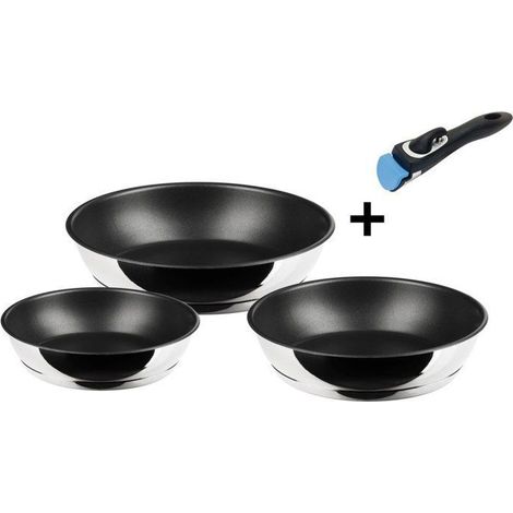 Pfannen-Set - INOXIBAR - Athos 18-22-26 cm - Antihaftbeschichtung Quantum - abnehmbarer Griff - Induktion (1/4)