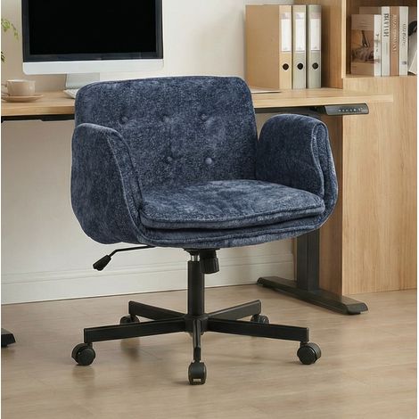MEUBLIV Chaise de bureau pivotante 123 x 71 x 89 cm bleue – accoudoirs rabattables (1/5)