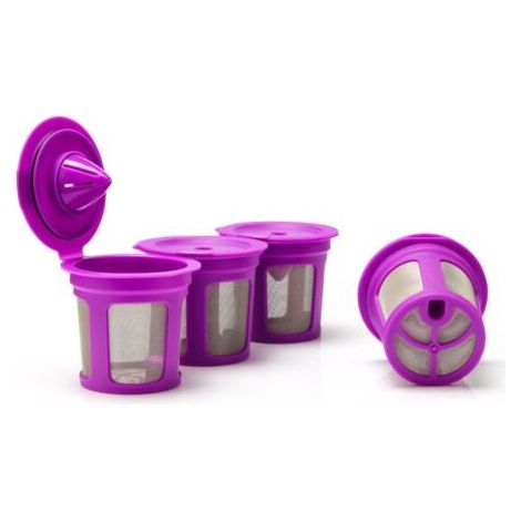 BUNTHAUS 4 filtres à café réutilisables Capsules de café rechargeables avec filtre intégré pour cafetière à une tasse (violet) (1/5)