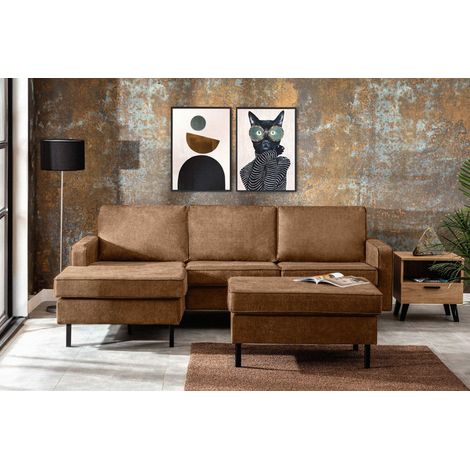 KONSIMO INVIA Loft Ecksofa links 4 Sitzer aus Leder und Mikrofaser, braun (1/5)