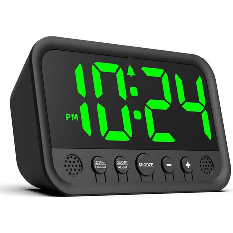 Réveil Numérique avec Indicateur LED Vert pour Chambre à Coucher, Réveil Haut pour Dormeurs Lourds, Reveil sur Secteur avec Volume Réglable, Luminosité, Snooze, 12/24 (1/5)