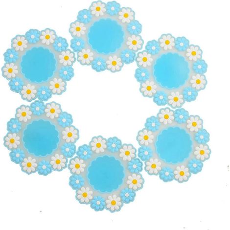 Lot de 6 dessous de verre en silicone pour boissons, motif mignon de fleurs de sakura, antidérapants et isolants, protégeant les meubles des dommages (bleu) (1/5)