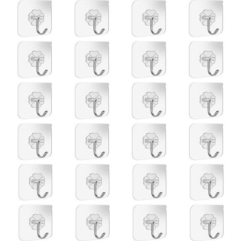 24 Pack Heavy Duty Adhesive Wall and Ceiling Hooks for Bathroom and Kitchen, 10kg (Max), with Stainless Steel Nail-Free Hooks for Bath Towel