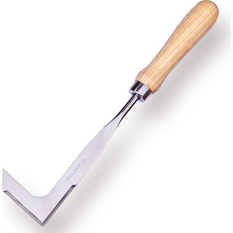 Herramienta de acero inoxidable para desherbar, herramienta manual con mango, herramienta manual para desherbar jardines para un deshierbe rápido de suelos y jardines, 32 cm de largo, 1 pieza. (1/5)