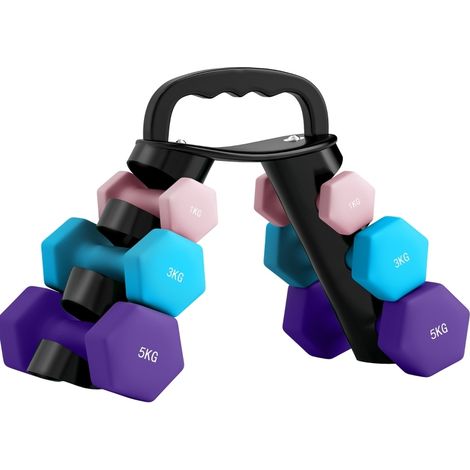 Set di manubri con supporto, 6 pezzi, 2 x 1 kg, 2 x 3 kg, 2 x 5 kg, HOMVRA (1/4)