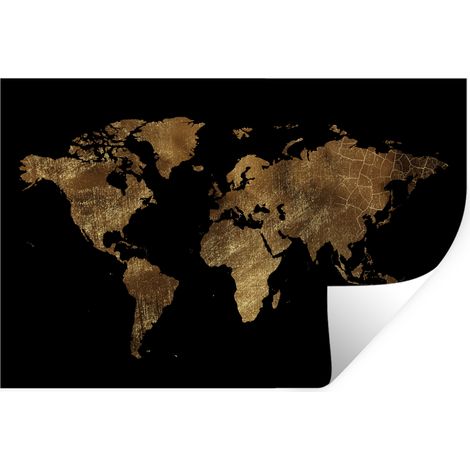 STICKER MURAL Carte du monde - Or - Luxe - Terre - Noir 120x80 cm (1/5)