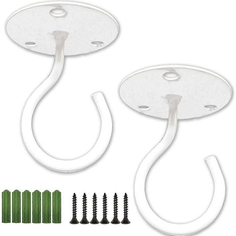 Lot de 2 crochets muraux/plafond, supports métalliques pour plantes, lanternes, mangeoires à oiseaux, carillons, jardinières, etc., pour l'extérieur. (1/3)