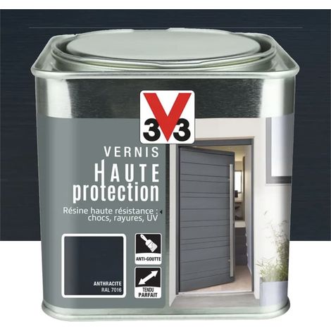 V33 – Vernis extérieur haute protection gris anthracite brillant 0,75 L – Finition opaque brillante – Résistance chocs, rayures, UV (1/3)