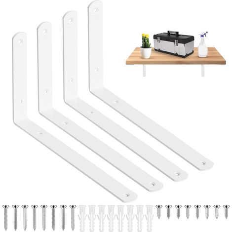 4 Pcs Equerre Etagere Murale Blancs, Equerre Charge Lourde, Supports en L, Supports d'Étagère Murale Metal Industrielle pour Étagère Bois, 250 x 146 x 24 mm Épaisseur 4 mm (1/5)