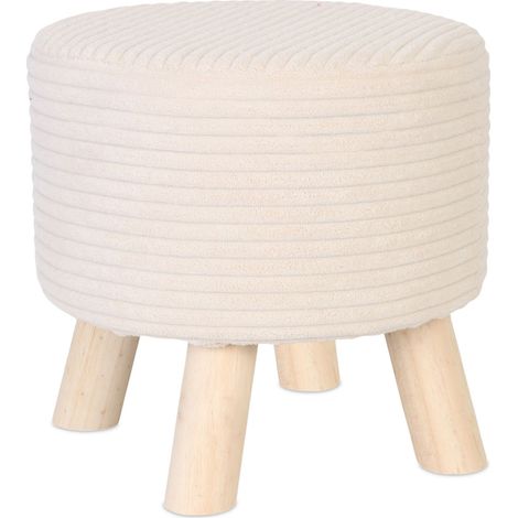 Relaxdays Hocker Cord, Holzbeine, gepolstert, H x D: 30 x 30 cm, rund, Sitzhocker, Fußhocker, Wohnzimmer, beige/natur (1/5)