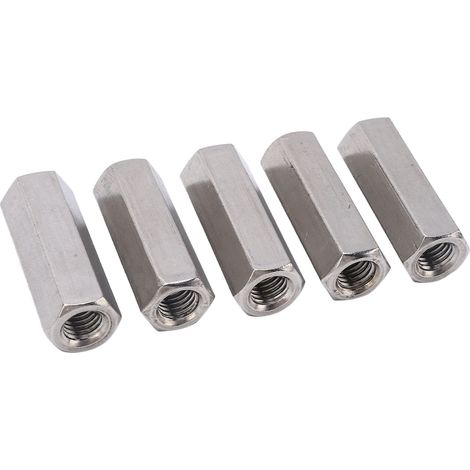 5-teiliges Set silberner M12-Sechskant-Kupplungsmuttern, korrosionsbeständig, aus robustem Edelstahl 304 (1/5)