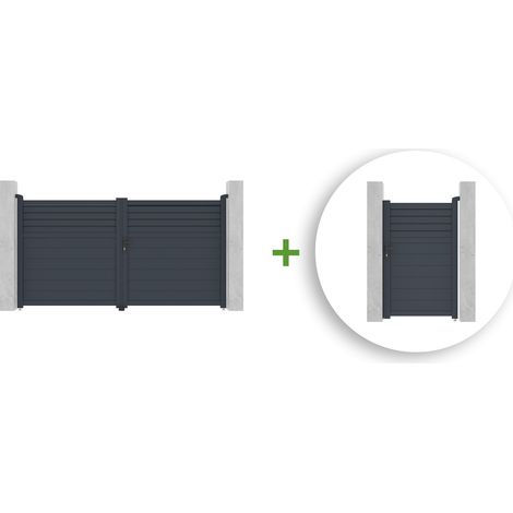 Pack portail battant CARPATIA 300x160cm + Portillon CARPATIA 100x160cm Gris (1/5)