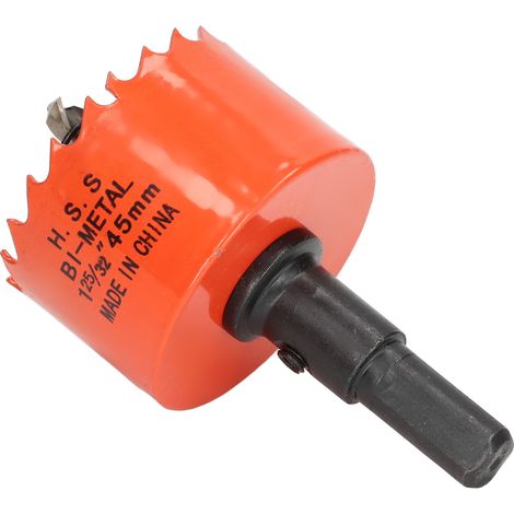 Foret scie cloche à dents acérées, évacuation facile des copeaux, acier rapide haute dureté avec alésage pour bois et métal, 45 mm (1‑25/32 po) (1/5)