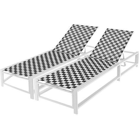 Lot de 2 bains de soleil XXL avec roues, dossier réglable et structure métallique jusqu'à 180 kg pour jardin, terrasse et piscine (1/5)