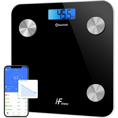 Balance Pèse-Personne Connectée 28×28 cm avec 19 Mesures Corporelles, Impédancemètre Bluetooth avec Application, IMC, Graisse Corporelle, Masse Musculaire et Masse Osseuse (1/5)