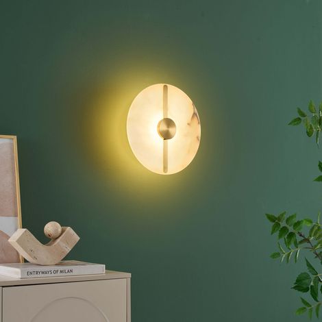 Runde Wandleuchte aus goldenem Metall und marmoriertem Alabaster - Lunéa (1/5)