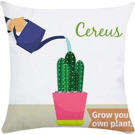 Taie D’Oreiller Coton Linen - Motif Cactus Imprimé Des Deux Côtés - Pour Canapé Chaise Lit Bureau Voiture - 40x40 cm (1/5)