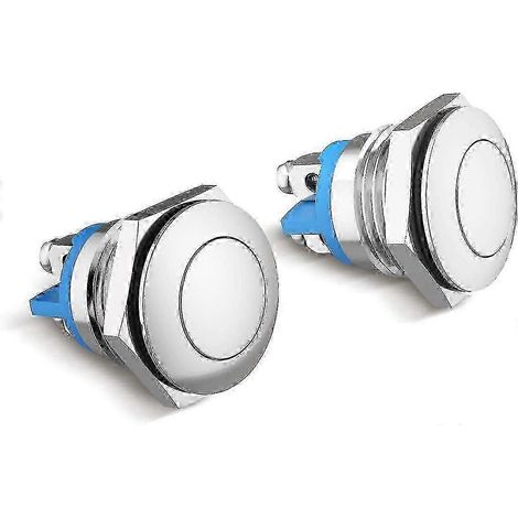 Lot de 2 boutons-poussoirs momentanés en acier inoxydable de 16 mm, étanches, pour sonnette de porte, design plat (1/5)