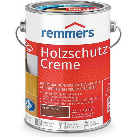 Remmers Holzschutz-Creme 3in1 teak, 2,5 Liter, tropffreie Holzlasur für aussen, 3facher Holzschutz mit Imprägnierung + Grundierung + Lasur