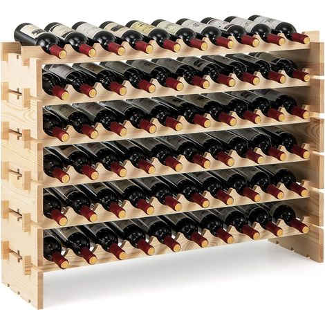 Costway – Casier à bouteilles 60 bouteilles – Étagère en bois de pin naturel – Modulaire et extensible – Capacité 160 kg – Pour cave, cuisine, bar (1/5)