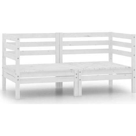Lot de 2 Canapés d'angle de jardin Sofa Banquette de jardin Blanc Bois de pin massif 14684 (1/5)
