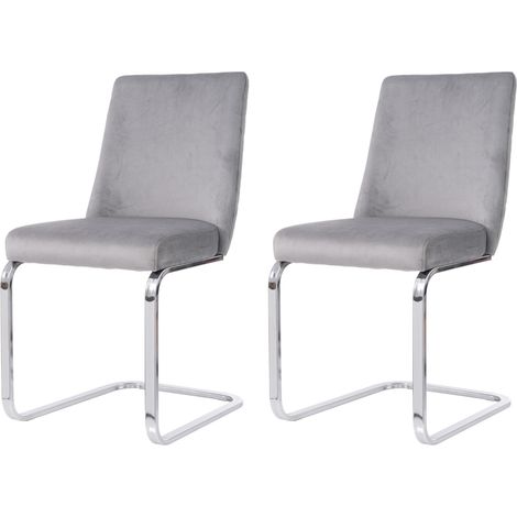 Lot de 2 Chaises de Salle à Manger en Velours, Dossier Rembourré, Pieds en Métal, Gris et Argent (1/5)