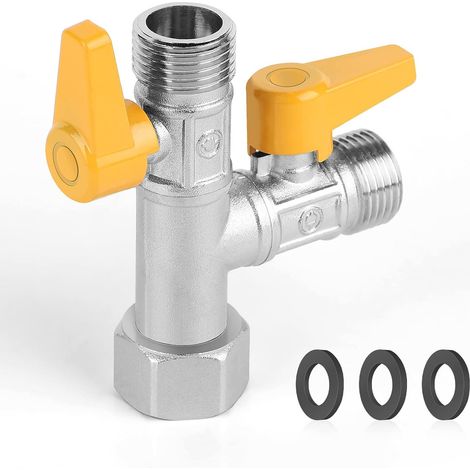 Vanne 3 Voie Raccord T Robinet wc 3 Voies Douchette G 1/2 avec 3 Rondelles en Caoutchouc pour Salle de Bain, Cuisine