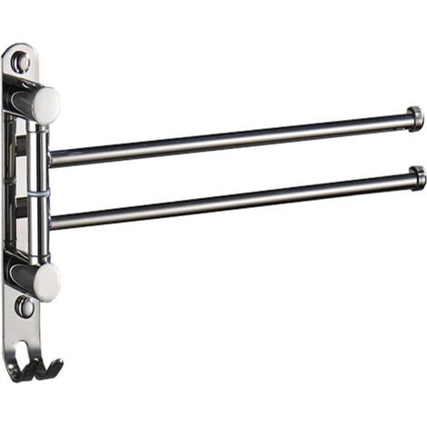 Porte Serviettes Salle de Bain avec 2 Barres 180°Rotatives Sèche-Serviettes en Acier Inoxydable SUS304 Porte Serviette Murale Sèche Serviettes pour Salle de Bain Cuisine Lavabo (Argent Chromé) (1/5)