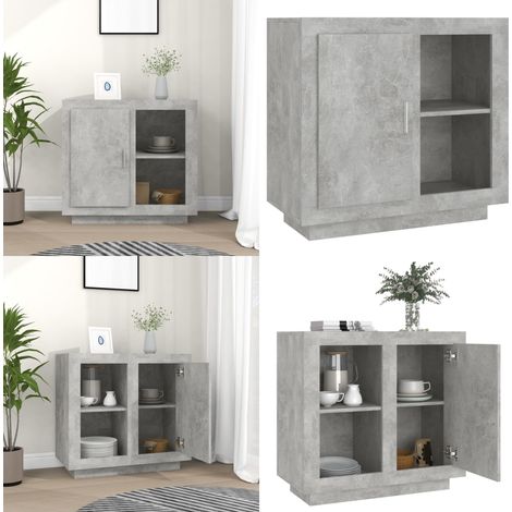 Aparador gris hormigón 80x40x75 cm - Aparador de madera contrachapada - Aparador de almacenamiento