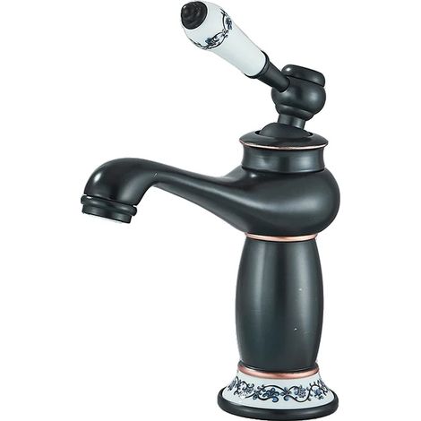 Rubinetto monocomando per lavabo, miscelatore acqua calda e fredda, bronzo nero A (1/2)