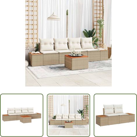 Gartentisch - Garten-Sofa-Set mit Kissen mit Speicher 5 pcs Beige Poly Rattan (1/5)
