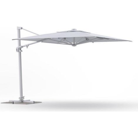 Ombrellone Retrattile 3x4 m Decentrato in Alluminio Bianco con Inclinazione Multi-Posizione e Rotazione 360°