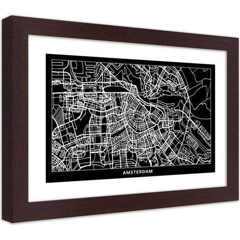 Quadro con cornice, Carta della città Amsterdam - 90x60 (1/5)