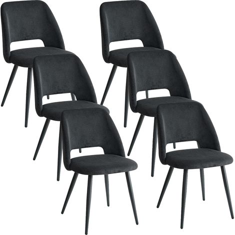 Silla de comedor, tela de pana, estructura metálica, 6 piezas, negra (1/2)