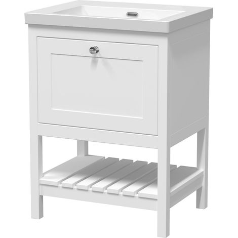 Coppenhall Contemporary 1 Drawer Floor Standing Vanity Unit, Pure White, 600mm (1/4)