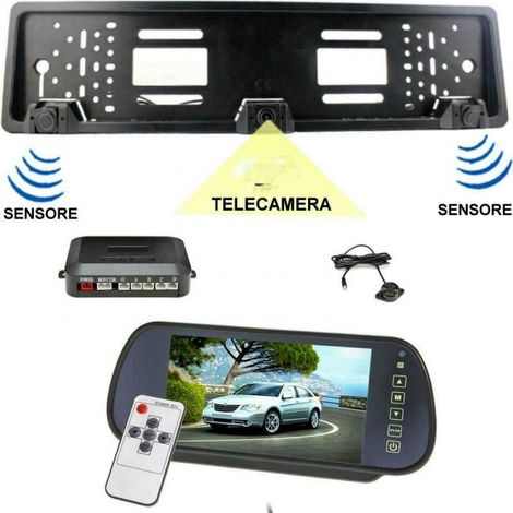 PORTATARGA CON TELECAMERA E SENSORI DI PARCHEGGIO MONITOR SPECCHIETTO DA 7" (1/5)