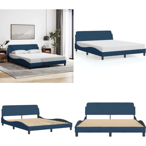 Bettgestell mit Kopfteil ohne Matratze Blau 160x200 cm Stoff - Bettes Gestell - Doppelbett - Holzrahmen - Lattenrost - Schlafzimmer Möbel - Home & Living (1/5)