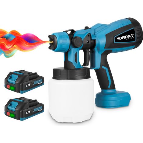 Pistola de pulverización de pintura a batería ，Récipient de 1000 ML pour Murs, Clôtures, Bricolage et Maison - Deux batteries 128vf