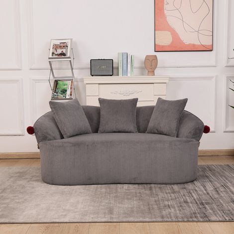 Divano 2 posti 163x93x68 cm in velluto a coste grigio scuro con 3 cuscini - MEUBLIV (1/5)