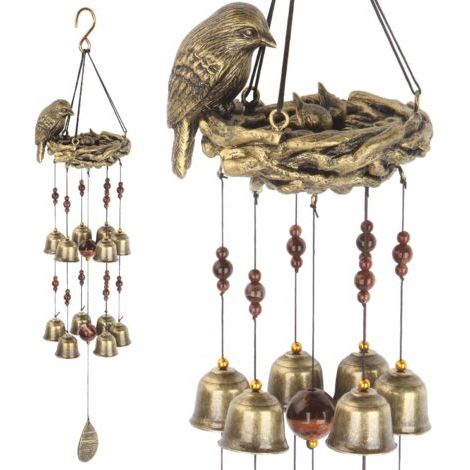 Carillon à vent avec des clochettes pour décoration extérieure de jardin et de maison - Oiseaux Bird Nest (1/5)
