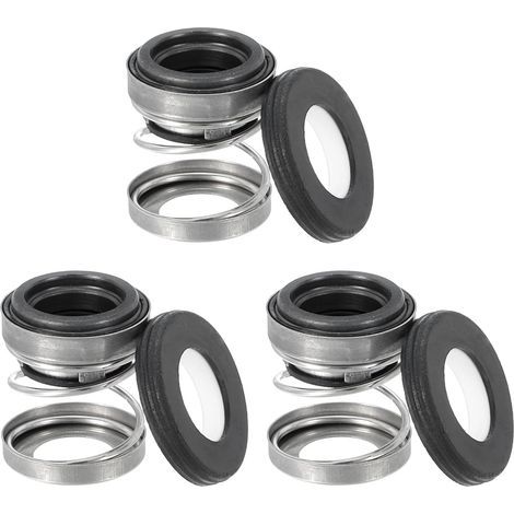 Set of 3 mechanical shaft seal kits (model 108-12) – Ceramic and carbon bushings with spring – For water pumps, oil pumps and cylinders – Black and silver – 12 mm (0.47 in) (1/5)