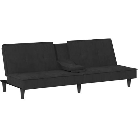Divano letto con portabicchieri 200 x 89 x 70 cm velluto nero 020019846