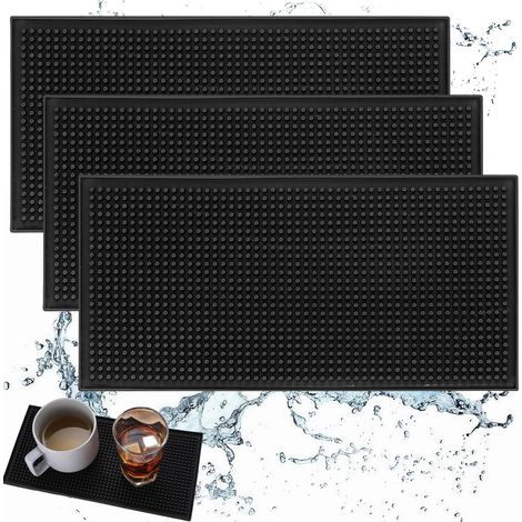 Lot de 3 tapis de bar, tapis d'égouttement en silicone, convient pour les familles, les cuisines, les restaurants, les comptoirs, les cafés, les bars, les accessoires de comptoir (1/5)