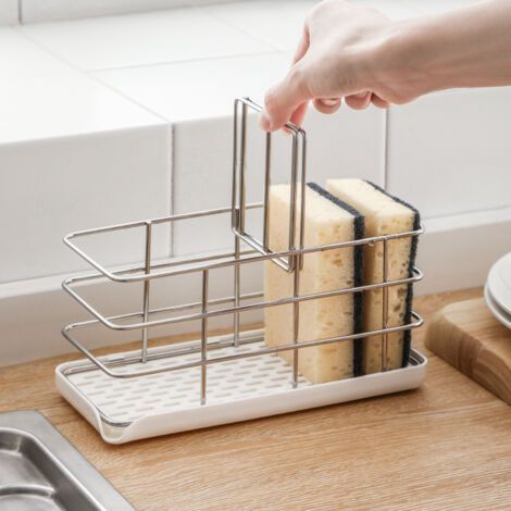 Multifunktionaler Schwammhalter aus Edelstahl 304 für die Küchenspüle, Spülbecken-Organizer, Abtropfschale, Seifenschale, verstellbare Hängeleiste (1/5)