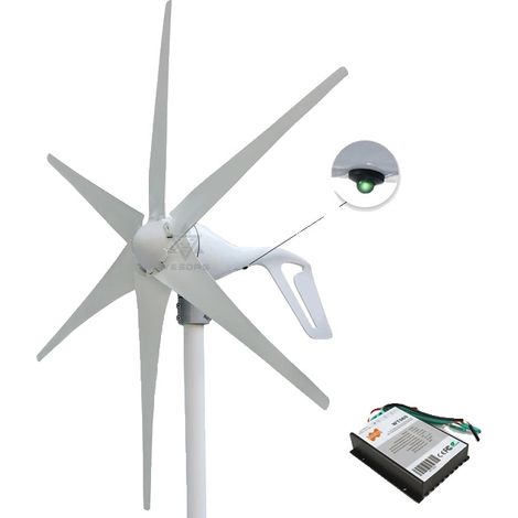 Éolienne, Conversion Énergétique Efficace, Faible Vitesse de Démarrage, 24V-a, 6 Lames Blanches, 400W-a (1/2)