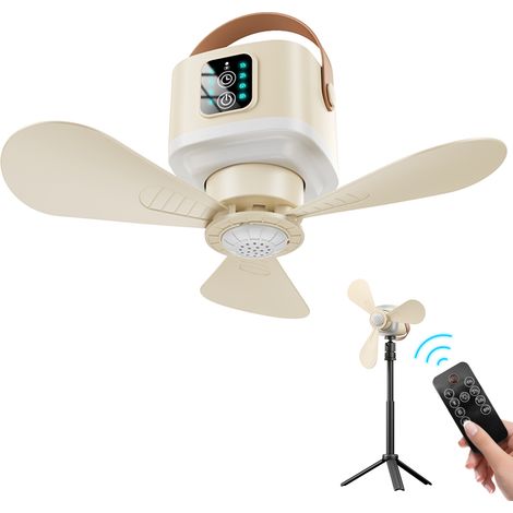 Rosnek Ventilateur de Plafond Portable 24cm avec Lumière LED 7200mAh Jaune